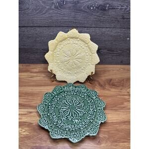 Bordallo Pinheiro Green & Yellow Carrot Cabbage Celery 8-1/4” Salad Plate~2 Pc